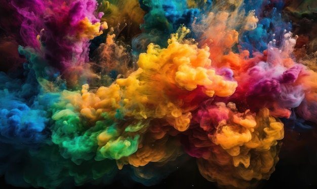 Een kleurrijke rookwolk wordt op een zwarte achtergrond gespoten