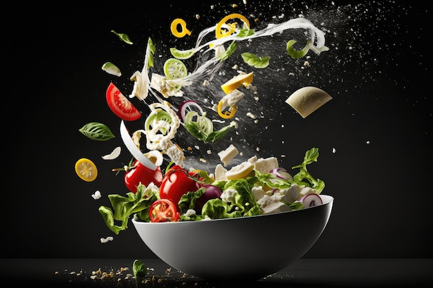 Een kleurrijke salade in een bord met een assortiment verse groenten en bladgroenten Generatieve AI