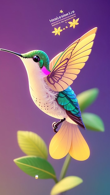 Een kleurrijke schattige vliegende kolibrie met een kleurrijke achtergrond