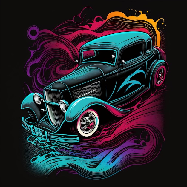 Foto een kleurrijke tekening van een auto met het woord ford erop.
