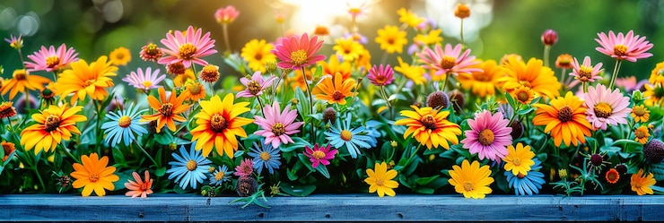 Foto een kleurrijke tentoonstelling van bloemen hun heldere kleuren en ingewikkelde details tonen de vreugde en levendigheid van zomerbloesems
