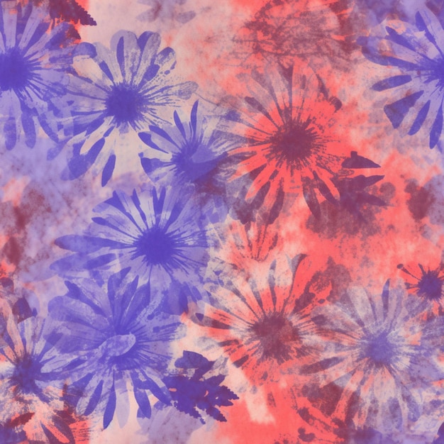 Een kleurrijke tie-dye stof met een bloemenpatroon.