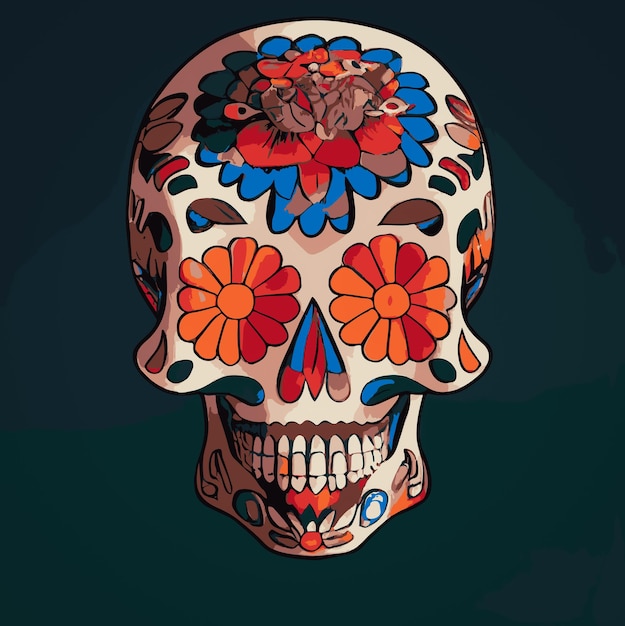 Een kleurrijke traditionele Calavera-suikerschedel versierd met bloemen voor dia de los muertos Dag van de doden