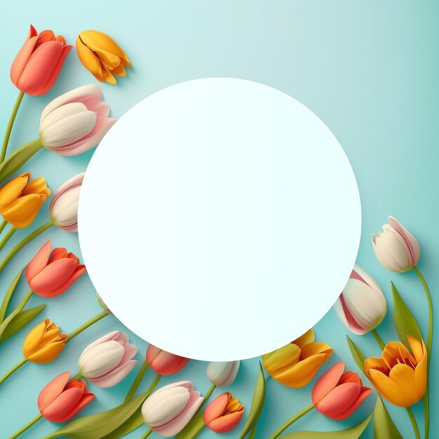 Een kleurrijke tulp met een ronde witte cirkel in het midden.