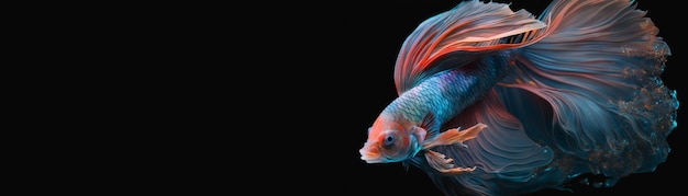 Een kleurrijke vechtvis afgebeeld op een zwarte achtergrond in een Generative AI in fantasiestijl
