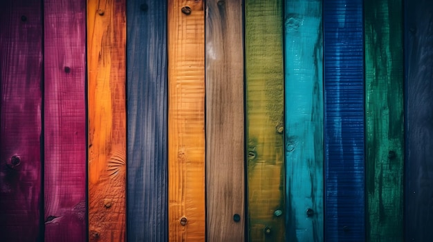 Een kleurrijke verzameling houten planken met het woord hout op de bodem.