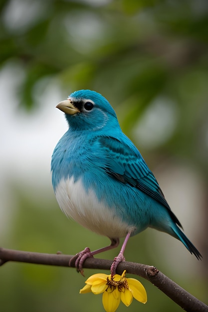 Foto een kleurrijke vogel die op een bloem zit.