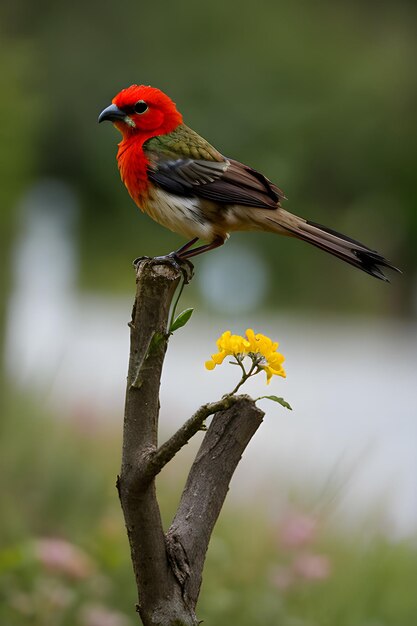 Een kleurrijke vogel die op een bloem zit.