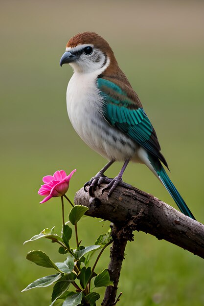 Een kleurrijke vogel die op een bloem zit.