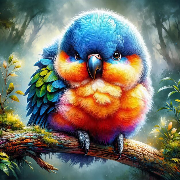 Foto een kleurrijke vogel met blauw hoofd en oranje