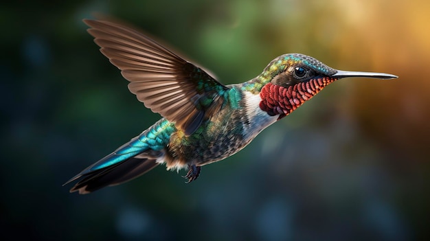 een kleurrijke vogel met een kleurrijk hoofd en vleugels vliegt in de lucht