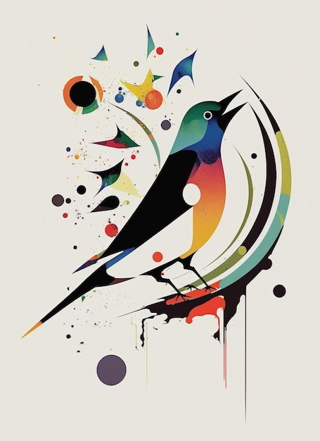 Een kleurrijke vogel met een zwart hoofd zit op een witte achtergrond.