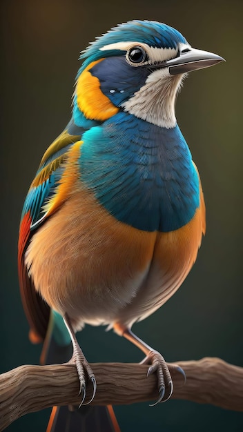 Een kleurrijke vogel met een zwarte kop en oranje vleugels.