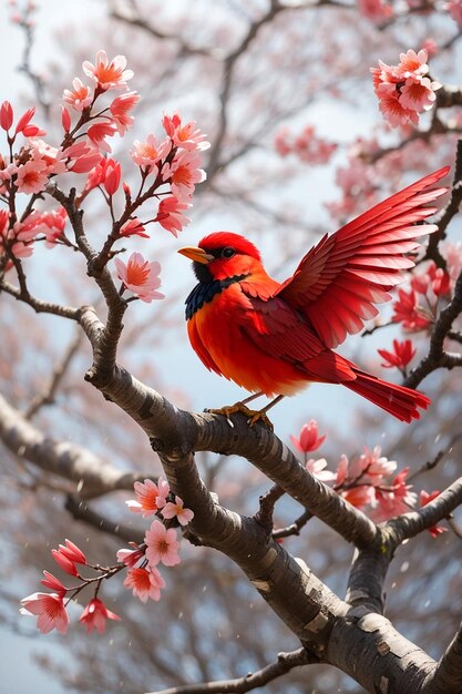 Foto een kleurrijke vogel zit op een boom