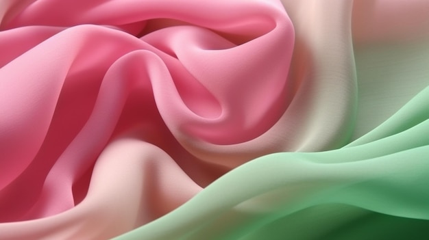 Een kleurrijke weergave van roze, groene en witte stof.