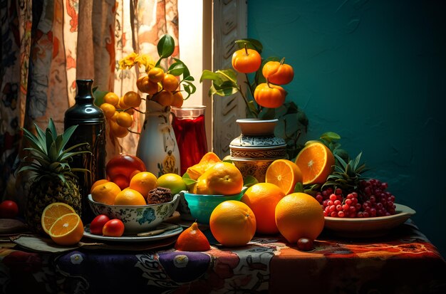 Een kleurrijke weergave van voedsel, inclusief een sombrero Generative AI-illustratie