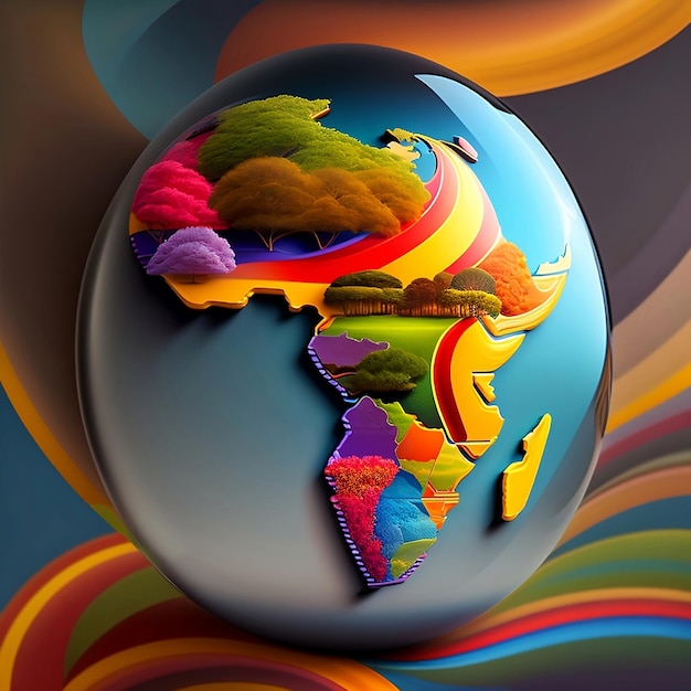 Een kleurrijke wereldbol met een regenboog erop.