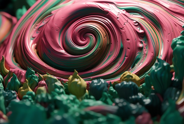 Een kleurrijke werveling van snoep wordt omringd door andere kleine beeldjes.