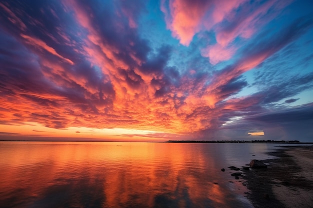 Een kleurrijke zonsondergang boven de horizon