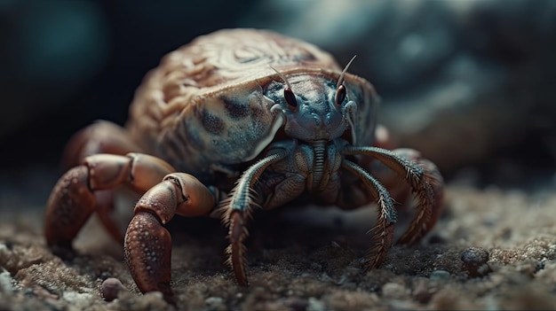 een kluizenaarkrab die zijn schelp in de zee draagt