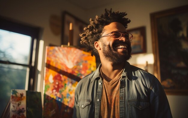 Een knappe zwarte man in de studio van de schilderklasse AI