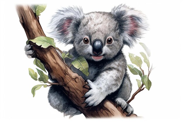 Een koala-beer zit op een boomtak.