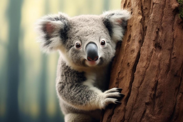 Een koala met een zwarte neus en een zwarte neus