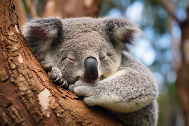 een koalabeer slaapt in een boom