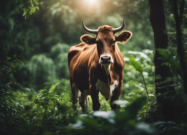 Foto een koe in de jungle.