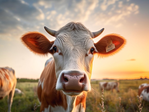 Een koe in een veld met een tag in haar oor