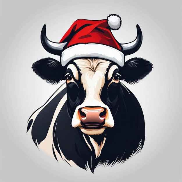 Een koe versierd met een feestelijke kerstmanhoed