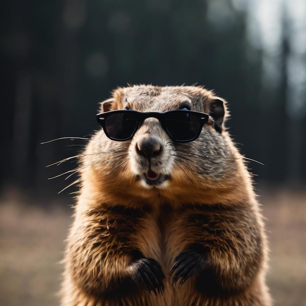 Een koele marmot met een zonnebril geniet van de zonnige dag.