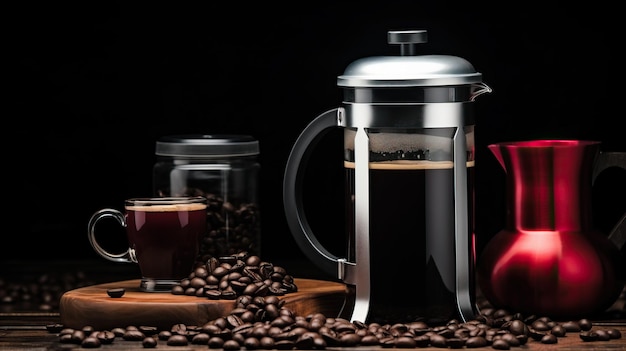 een koffiepot met een deksel waarop staat "koffie"