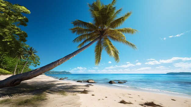 Een kokospalmboom groeit op een zandstrand