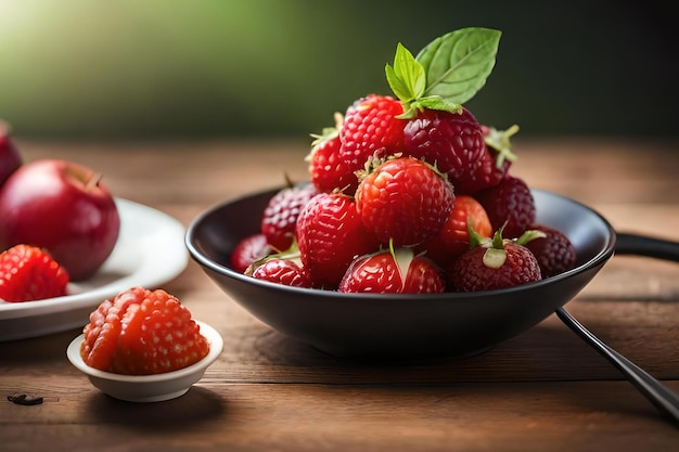 Een kom aardbeien en een bord aardbeien