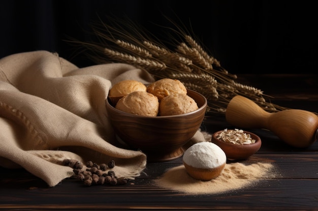 Een kom brood en een kom tarwe