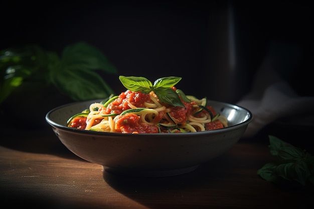 Een kom courgette noodles met tomatensaus Generatieve AI