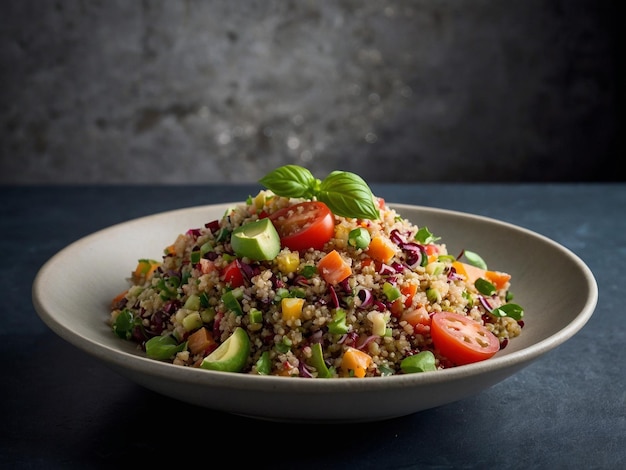 een kom eten met een salade met een groen blad erop