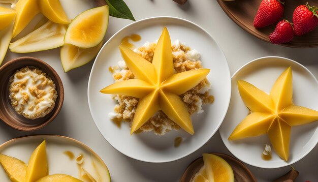 een kom fruit met bananen en amandelen op een tafel