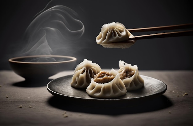 Een kom knoedels op tafel Chinese knoedels Aziatisch eten Gegenereerd door AI