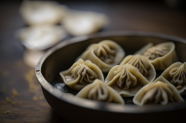 Een kom knoedels op tafel Chinese knoedels Aziatisch eten Gegenereerd door AI