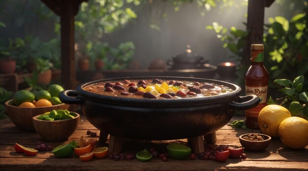 Een kom Latin Food Fruit en Bonensoep