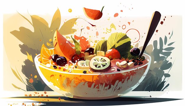 Foto een kom levendige tropische fruitsalade digitale kunst illustratie