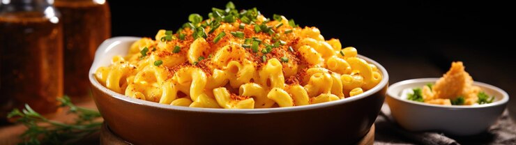 Een kom macaroni en kaas