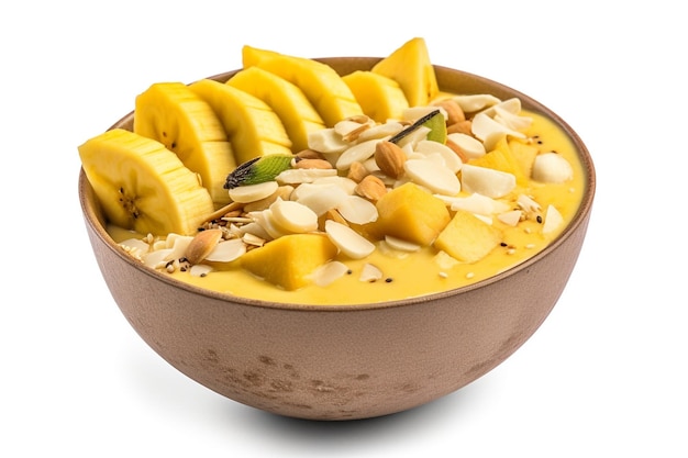 Een kom mango en cashewmelk