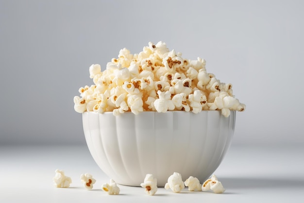 Een kom popcorn met het woord popcorn erop