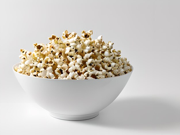 Foto een kom popcorn op witte achtergrond ai gegenereerd