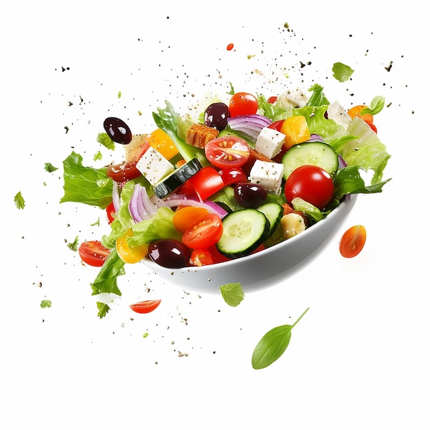 een kom salade met een kom groenten met een witte achtergrond