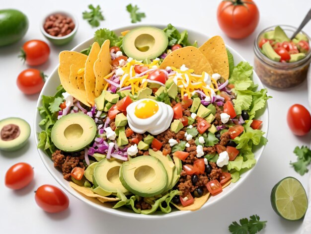 Een Kom Tacosalade Met Tortillachips En Avocado