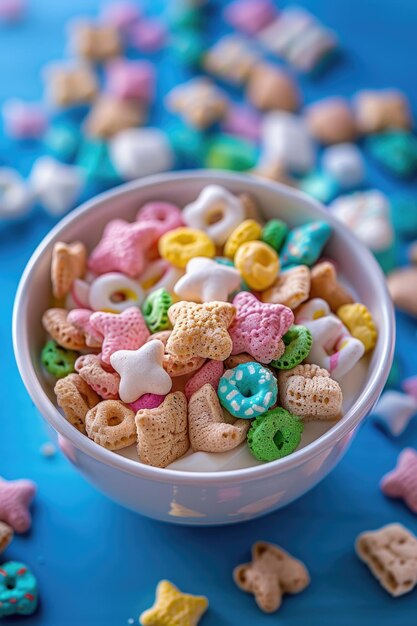 Foto een kom vol granen en marshmallows ideaal voor ontbijt concept